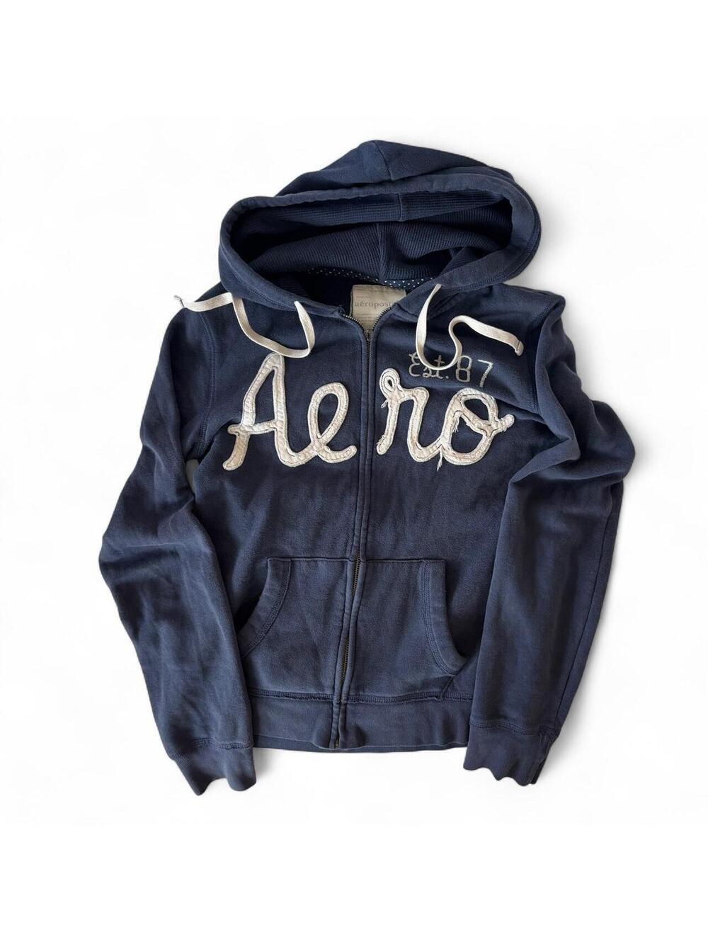 Aeropostale Navy Blue Full Zip Graphic Hoodie Size M Y2K